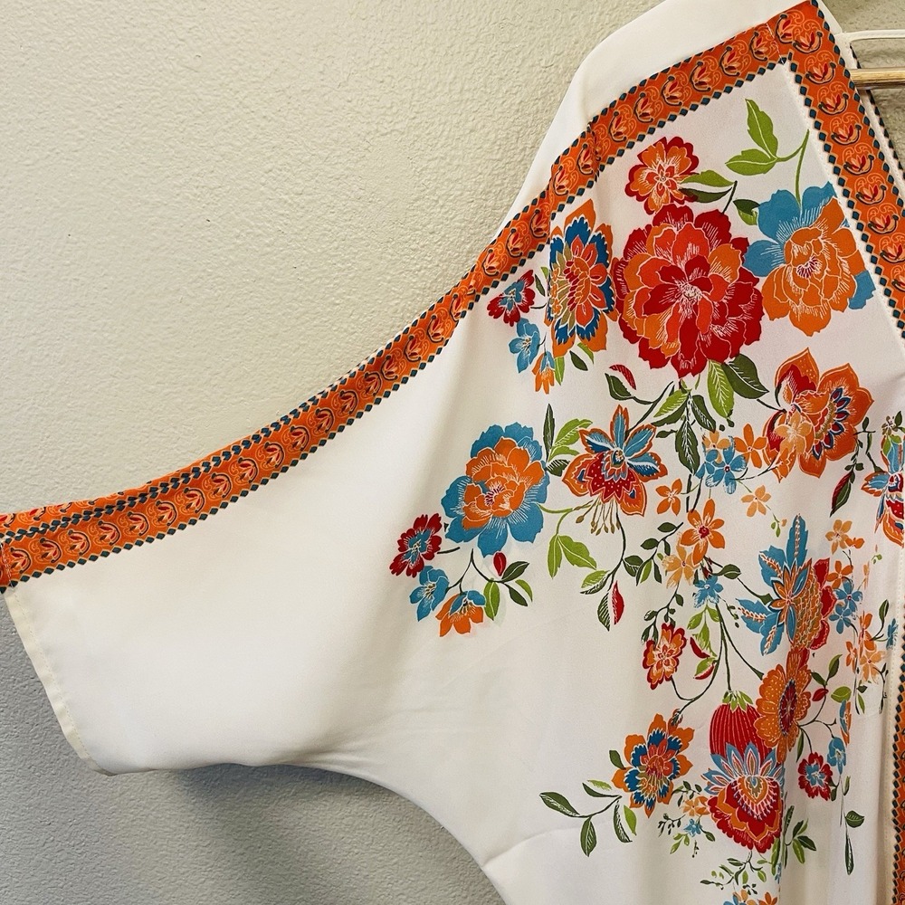 Rose & Olive Vibrant Floral Top Farm Rio Inspired Boho Maximalist Plus Size 1X - Picture 2 of 8